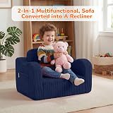 MeMoreCool Corduroy Kids Couch Sofa Folding Toddler Chair Bed Navy Blue view 5