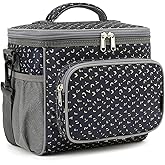 FlowFly Insulated Reusable Lunch Bag Adult Large Lunch Box for Women and Men with Adjustable Shoulder Strap,Front Zipper Pocket and Dual Large Mesh Side Pockets,Alphabet