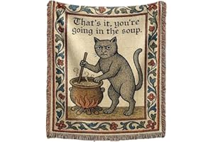 mevious Weird Medieval Cat Woven Tapestry, Vintage Cat Themed Woven Sofa Blanket, Wall Hanging Art Handicrafts, Soft and Cozy Multipurpose Blanket, With Fringe Tassels, Home Decor for Cats Lovers