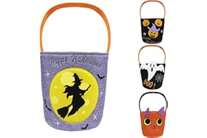 ZYVORA Halloween Candy Bucket & Trick or Treat Bag – Cute Pumpkin Basket for Kids, Reusable Halloween Bucket for Candy, Large Trick or Treat Basket & Halloween Pumpkin Tote(Witch Silhouette)