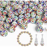 150pcs 10mm Rhinestone Beads for Jewelry Making,Full of Diamonds Round Disco Bead Bulk,Clay Bead for Crafting,Rhinestone Clay Beads for DIY Baseball Necklace Bracelet (White Mixed, 10mm/150pcs)
