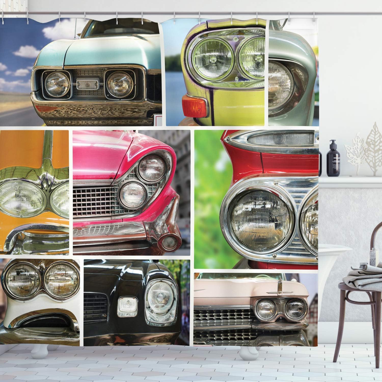 Amazon Com Ambesonne 1960s Shower Curtain Vintage Car Speed Road Youth Rustic Lifestyle Transportation Sixties Seventies Style Cloth Fabric Bathroom Decor Set With Hooks 75 Long Multicolor Home Kitchen