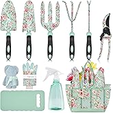 Garden Tools Set, Carsolt 11 Pcs Heavy Duty Floral Gardening Tools Kit with Non-Slip Rubber Handle, Special Gardening Gifts for Women Birthday Box