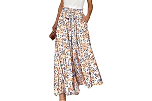 YESNO Women Wide Leg Pants High Waisted Floral Boho Palazzo Culottes Casual Flowy Tie Knot Trousers with Pockets PPS