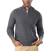 Flygo Quarter Zip Pullover Sweaters for Men Casual Long Sleeve Knitted Textured Mock Neck Polo Sweater