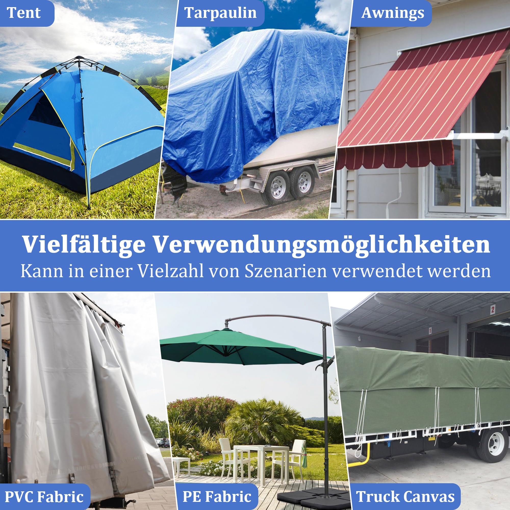 PVC Planenband, Reparaturklebeband für Gewebeplanen, Planenflicken, 5M*8CM, für lkw abdeckplane, Markise, Zelt, Blau 6