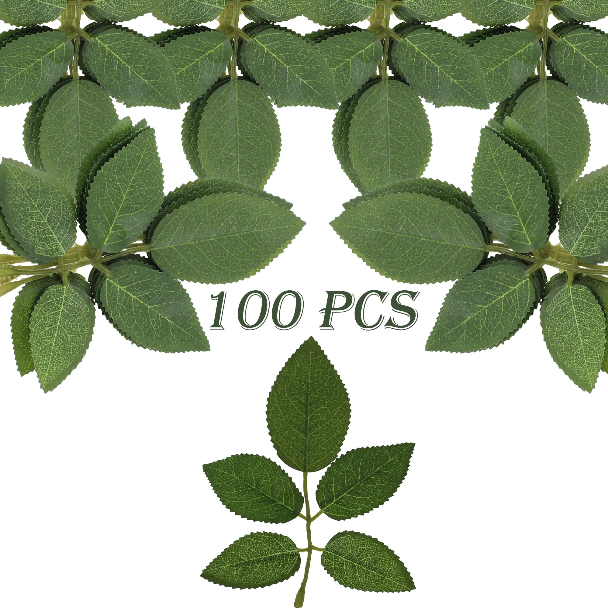 Photo 1 of Vignor 100 Pcs Artificial Flowers Green Leaf Bulk Faux Greenery Silk Fake Rose Leaves Bouquet Garland Wreath Floral Arrangement Supplie DIY Craft (1 Stem with 5 Large-Leaf Green)