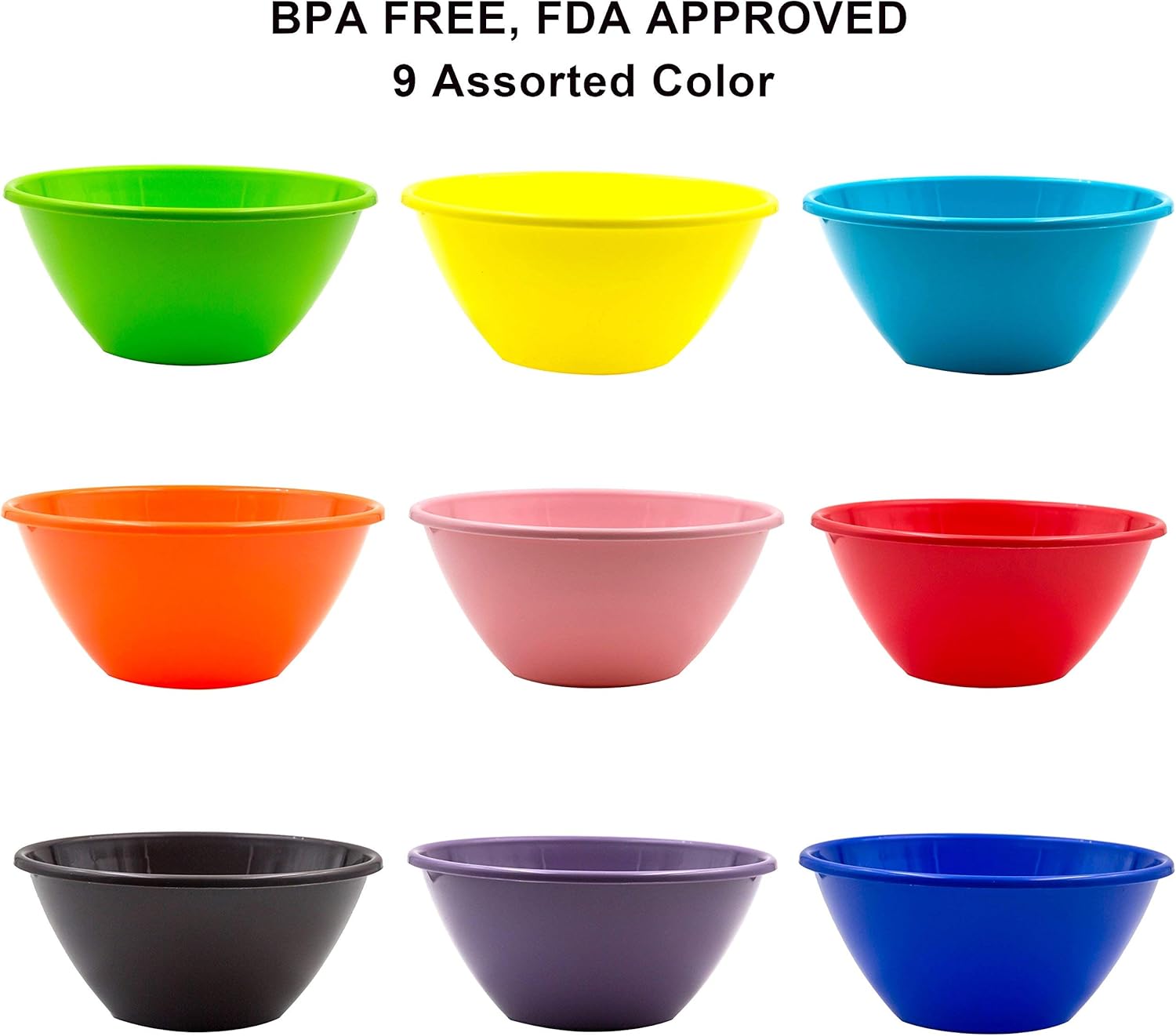 Youngever 32 Ounce Plastic Bowls, Large Cereal Bowls, Large Soup Bowls, Microwave Safe, Dishwasher Safe, Set of 9 in 9 Assorted Colors: Kitchen & Dining