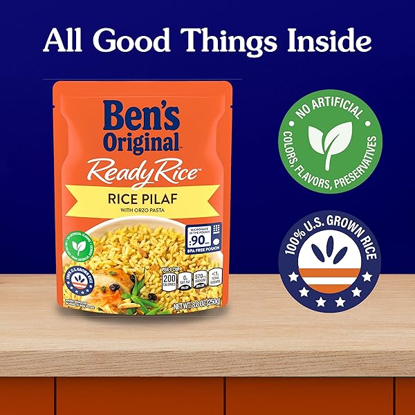 BEN’S ORIGINAL READY RICE RICE PILAF FLAVORED RICE, EASY DINNER SIDE, 8.8 OZ POUCH