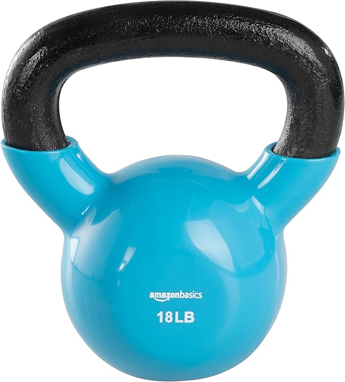 AmazonBasics Vinyl Kettlebell 18 Pounds, Light Blue, Kettlebells