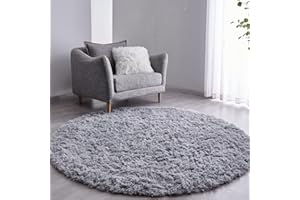 FJZFING Grey Round Rug Ultra-Soft Plush Modern 4x4 Circle Area Rug for Kid's Bedroom, Fluffy Shag Circular Rug for Nursery Room, Non-Slip Home Decor Cute Grey Carpet for Teen's Room