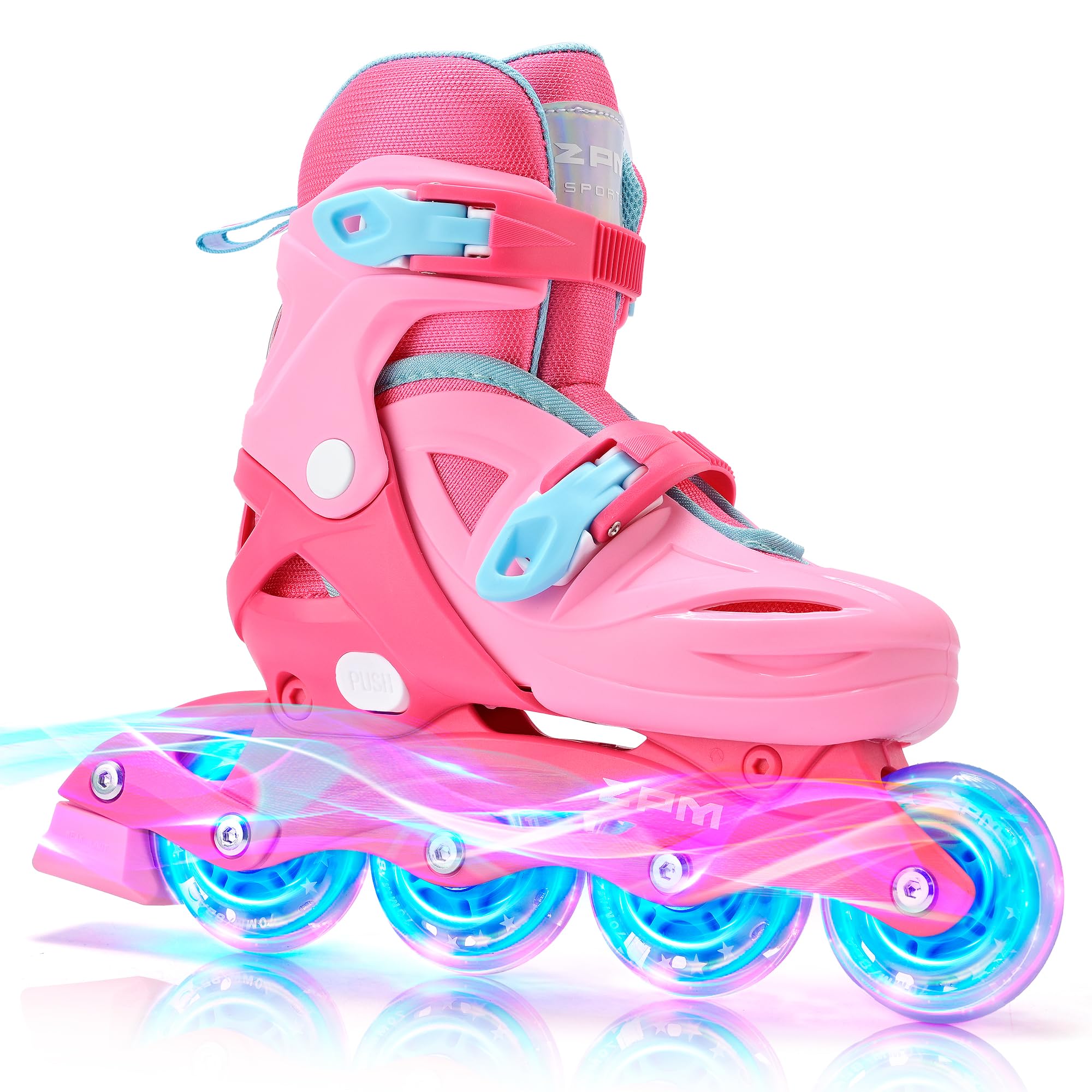 Photo 1 of 2PM SPORTS Girls Adjustable Illuminating Inline Skates with Light up Wheels, Fun Flashing Beginner Roller Skates for Kids - Red Large