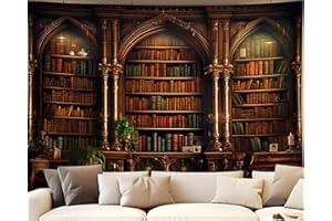 QGHOT Medieval Tapestry Vintage Bookshelf Tapestry Wall Hanging Library Tapestries, Old Books for Decor Study Room Victorian Bedroom Living Room Large Bookcase Zoom Video Backdrop Background 90x70 in