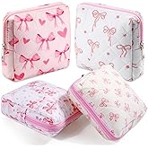 Paterr 4 Pcs Mini Quilted Floral Makeup Bag Women Gifts Small Cosmetic Bag Floral Quilted Makeup Pouch with Zipper Cute Travel Toiletry for Women Girls Gifts(Coquette Bow)
