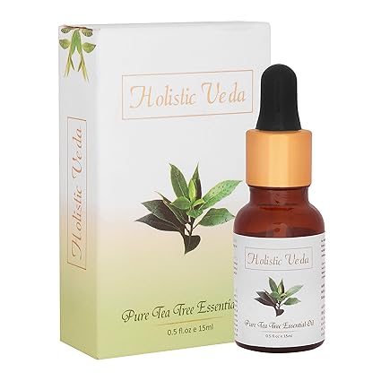 Holistic Veda Tea Tree Essential Oil for Face, Skin, Hair, Acne and Dandruff (15 ml)