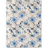 ainori Blue Bird Flannel Blanket - Beautiful Bluebird, Flower, and Butterfly Throw,Playful Gifts for Adult & Nature Lovers, Ultra Soft & Warm,Lightweight,for Couch Bedroom Living Room Decor 50x60in