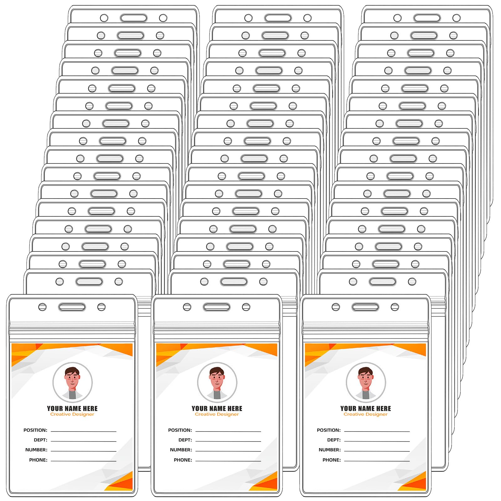 Mardatt 50Pcs Clear Vertical Name Badge, Plastic Vertical Name Tags ID Card Holders Name Tag Badge Holder ID Card Holders Waterproof Resealable for Teacher Student Worker(2.7" x 4.5")