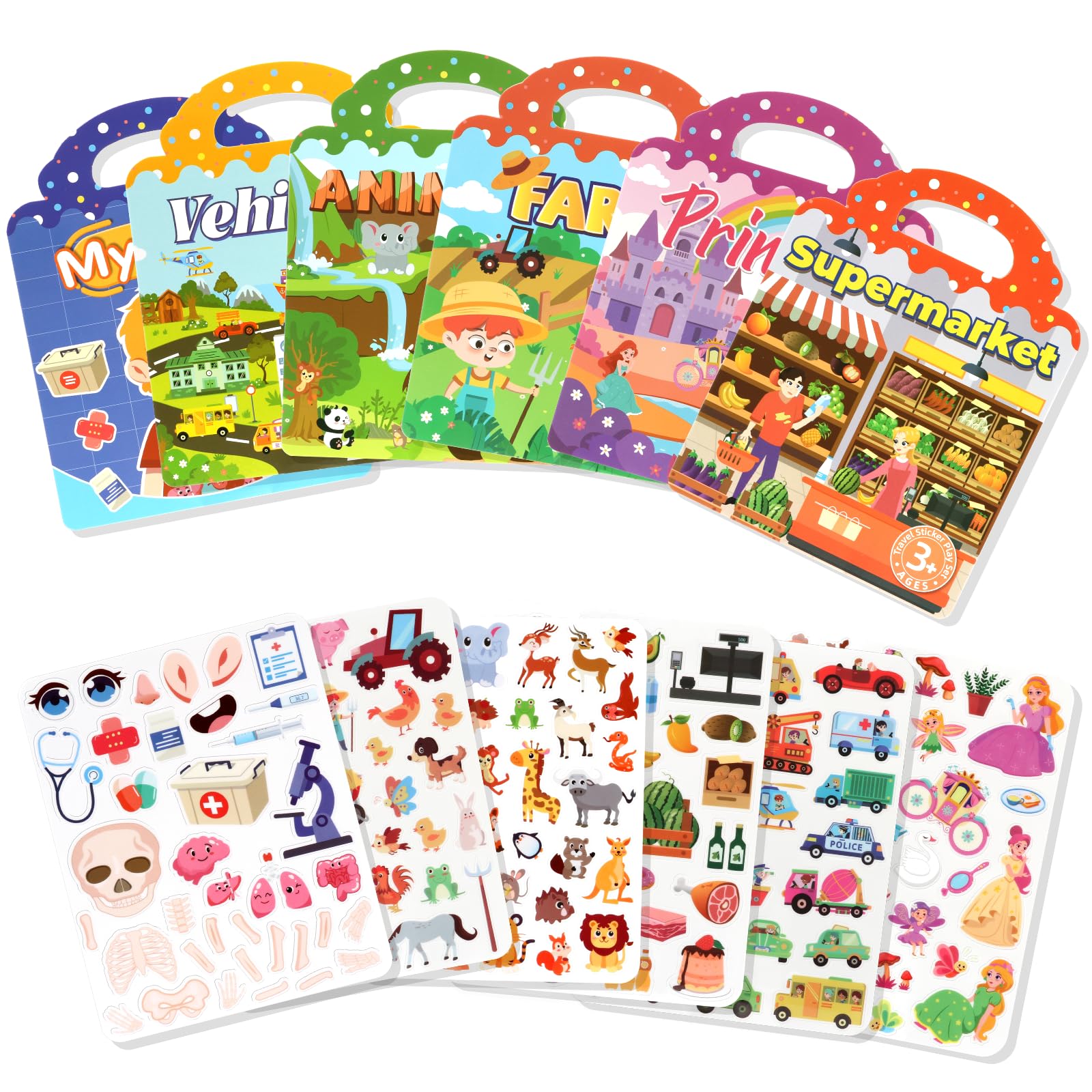 6 Pack Reusable Sticker Book-Reusable 3D Sticker Books for Toddlers,Sticker Books for 2+ Year Olds,Reusable Sticker Story Book for Toddlers Boys Girls.