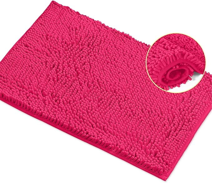 LuxUrux Bath MatExtraSoft Plush Bath Shower Bathroom Rug,1'' Chenille Microfiber Material
