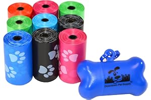 Downtown Pet Supply Poop Bags for Dogs with Dispenser, 180 Count - Leak-Proof Dog Waste Bags and Bone-Shaped Dog Poop Bags Holder for Leash - Rainbow with Paw Prints, 12.5" x 8.5"