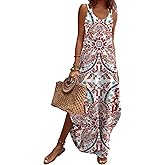 Zeagoo Women's Casual Sundress Summer Maxi Sleeveless V Neck Split Boho Beach Dress Travel Vacation Dress with Pockets