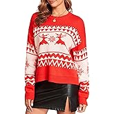 ZAFUL Women's Christmas Snowflake Reindeer Knitted Sweater Long Sleeve Crew Neck Heart Animal Print Pullover Knitwear