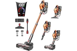 Fieety Cordless Vacuum Cleaner, 550W/45Kpa Vacuum Cleaners for Home with LED Screen, Max 60 Mins Runtime, Noise Reduction Tech, Anti-Tangle Stick Vacuum for Pet Hair Carpet and Hardfloor