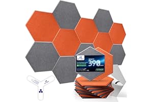 Dexmoko Self-Adhesive Acoustic Panels [390 lbs/yd³ Ultra-High Density], 2nd Generation Sound Absorbing Panel, Professional Level Sound Panel, Polyester Soundproof Foam [Size M, Orange & Moon Grey]