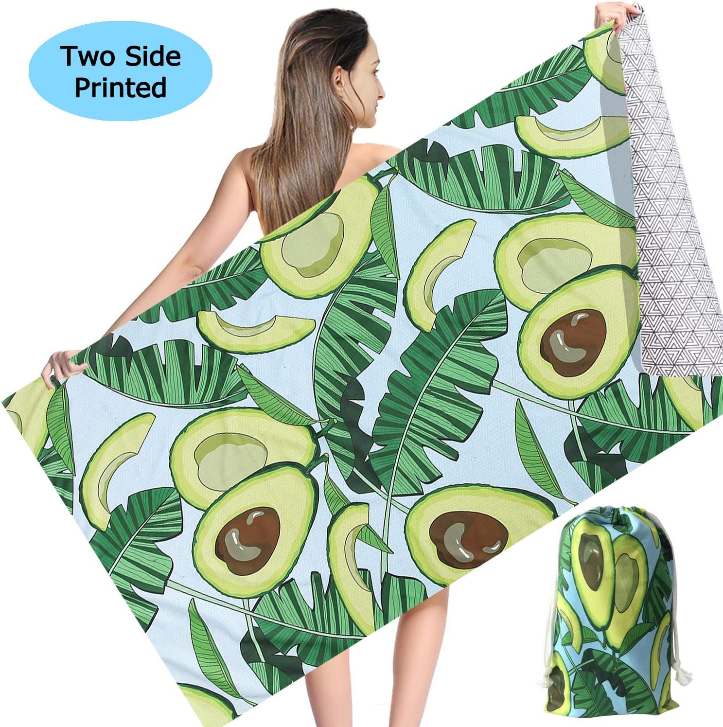 NovForth Sand Free Quick Dry Beach Towel - 63 x 31 inch Double Sided Microfiber Sports Pool Lightweight Thin Towels for Swimming,Yoga,Camping and Outdoor Girls Women Men Adults, Avocado