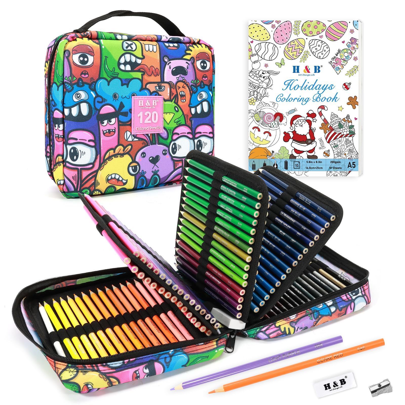 H & B Colouring Pencils 120Pcs Oil Based Coloured Pencils with Colouring Book Colouring Pencils Set for Adults Artists Beginners