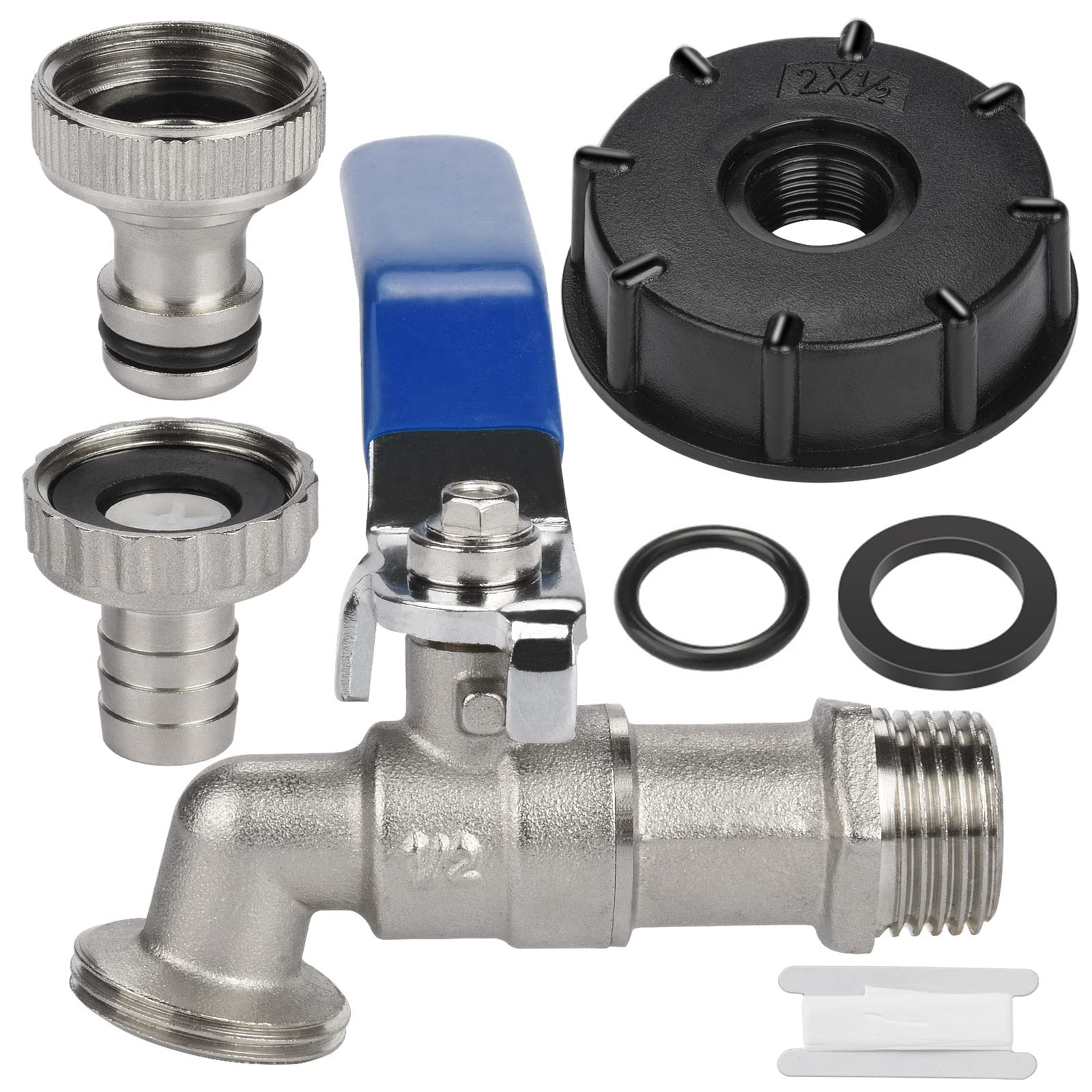 sukudon Tank Tap Adapter- 1/2" Thread Connector Brass-Water Tank Connector Replacement Valve Fitting Parts