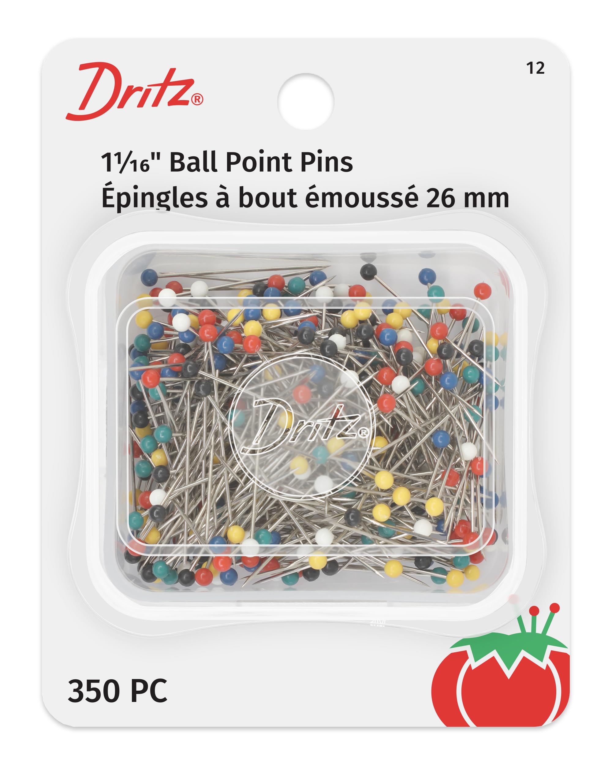 Dritz Color Ball Point Pins-Size 17 350/Pkg, Metal, Multicolor, Each