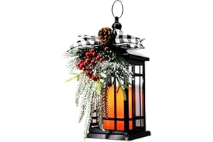 YUQI Antiqued Vintage Christmas Lantern, Waterproof LED Flickering Flameless Candle Mission Lights Outdoor Hanging Lantern Battery Operated for Table,Outdoor,Party(White)