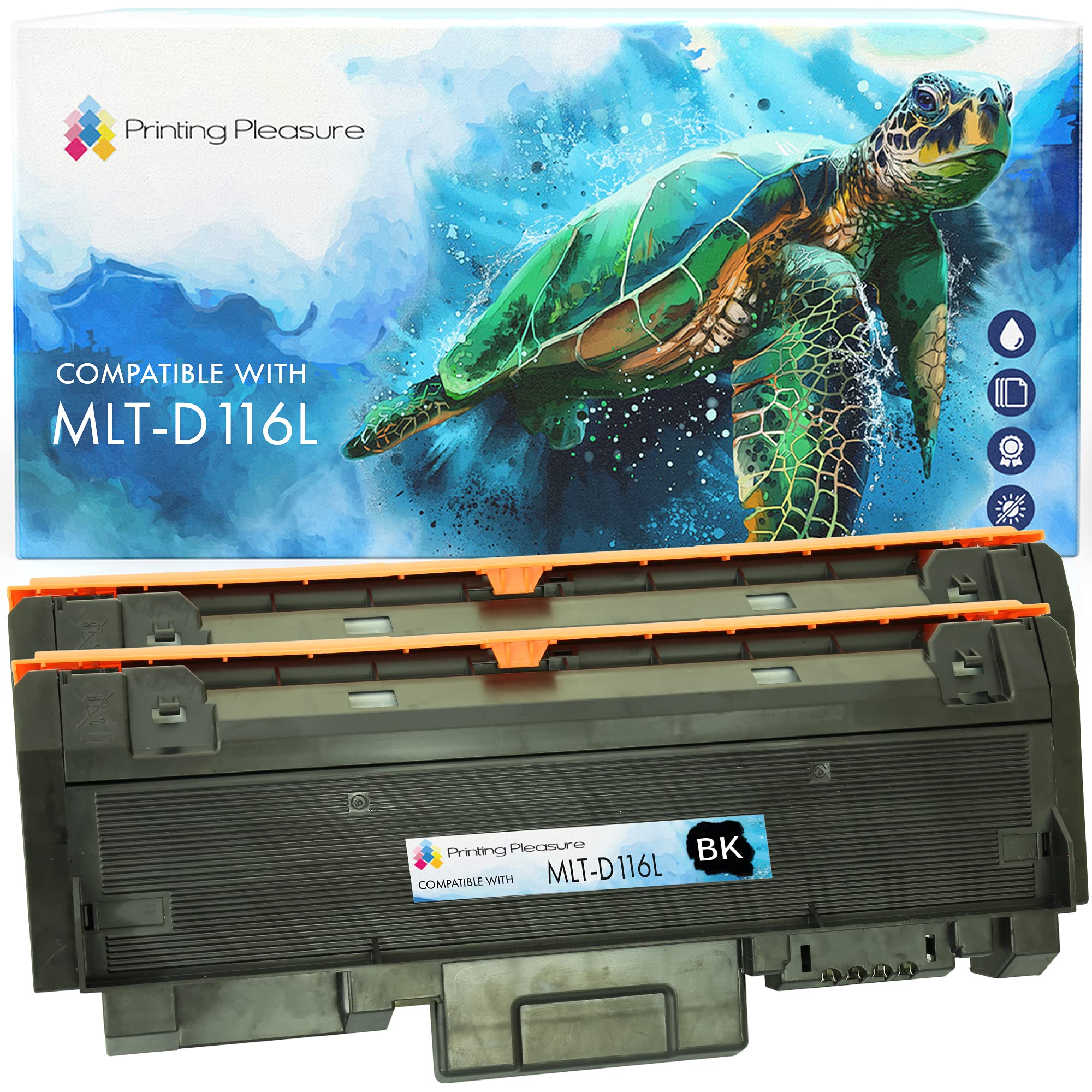 2 Compatible MLT-D116L Toner Cartridges for Samsung Xpress SL-M2625 M2625D M2675F M2675FN M2676 M2676N M2825DW M2825ND M2835 M2835DW M2875FD M2875FW M2875ND M2885 M2885FW - Black, High Yield