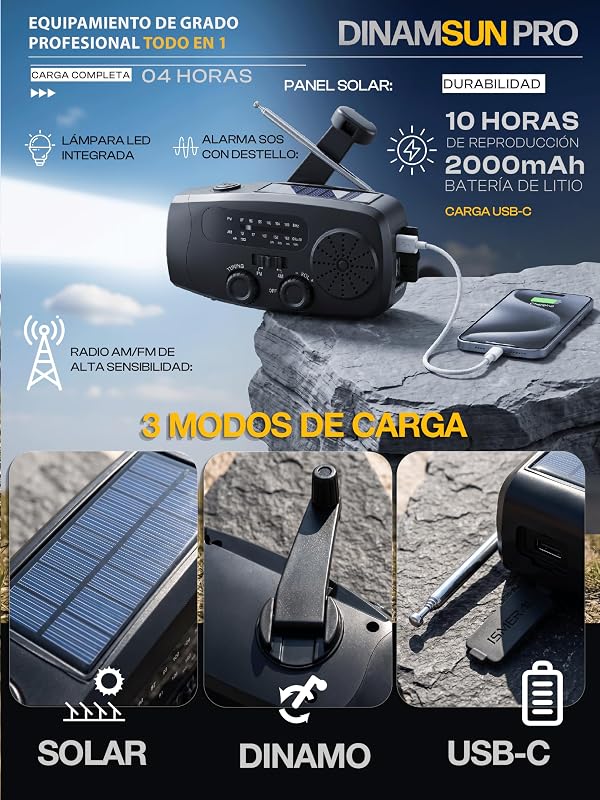 Radio Portatil 2000 mAh Radio FM/Am Linterna LED+ Sos +Manual Supervivencia — foto 6 de 8