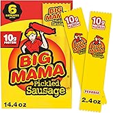 Penrose Big Mama Pickled Sausages, 2.4 oz., 6 Pack | Good source of protein, 10g per serving; individually wrapped pickled sausages; great for road trips &amp; office breaks