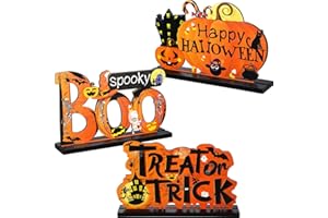 Blulu 3 Pcs Halloween Centerpieces for Tables Happy Indoor Table Decorations Pumpkin Table Centerpieces Wooden Boo Trick or Treat Sign for Halloween Party Indoor Tier Tray Room (Boo)