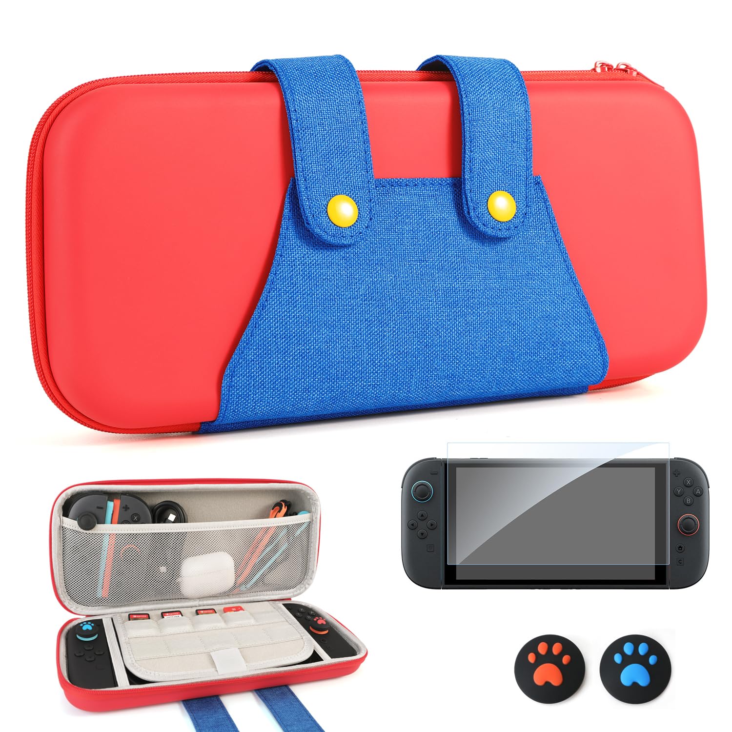 GamePals Switch Carrying Case Compatible with Nintendo Switch 2, Protective Hard Shell Portable Travel Carry Case witch Screen Protector, 2 Thumb Grips, 10 Game Card Slots