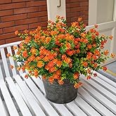 VDVST Fall Artificial Flowers for Outdoors, 12 Bundles UV Resistant Artificial Outdoor Flowers, Not-Fading Plastic Faux Fall Flowers for Outdoor Planters for Home Garden Porch Yard Decor, Orange