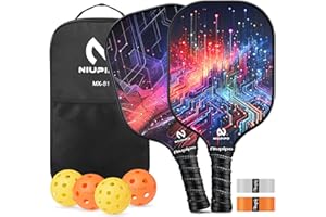 niupipo Pickleball Paddles Set of 2, Fiberglass Surface, Polypropylene Honeycomb Core, Cushion Grip, Lightweight Pickleball Rackets with 2 Indoor and 2 Outdoor Balls, Portable Carry Bag