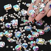 WILLBOND 156 Pcs Sew on Rhinestones Claw Flatback Crystal Rhinestones Metal Prong Setting Gems Acrylic Glass Sewing Gems for Clothes DIY Craft Shoes Dress Jewelry Making(White AB)