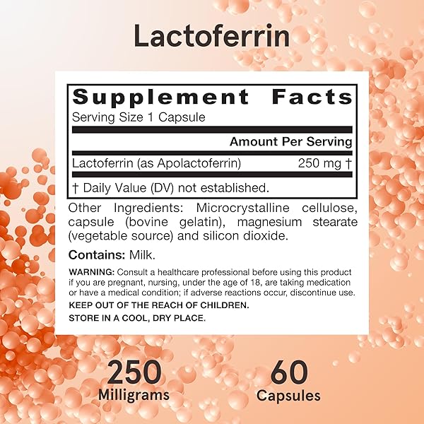 JARROW FORMULAS LACTOFERRIN SUPPLEMENTS 250 MG – IMMUNE-SUPPORTING GLYCOPROTEIN FOR HEALTHY IMMUNE SYSTEM SUPPORT & IRON ABSORPTION – FREEZE DRIED, GLUTEN FREE, NON-GMO – 60 CAPSULES (SERVINGS)