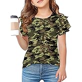 Arshiner Girls T Shirts Ruffle Short Sleeve Summer Pleated Crewneck Casual Tops Tees Blouses