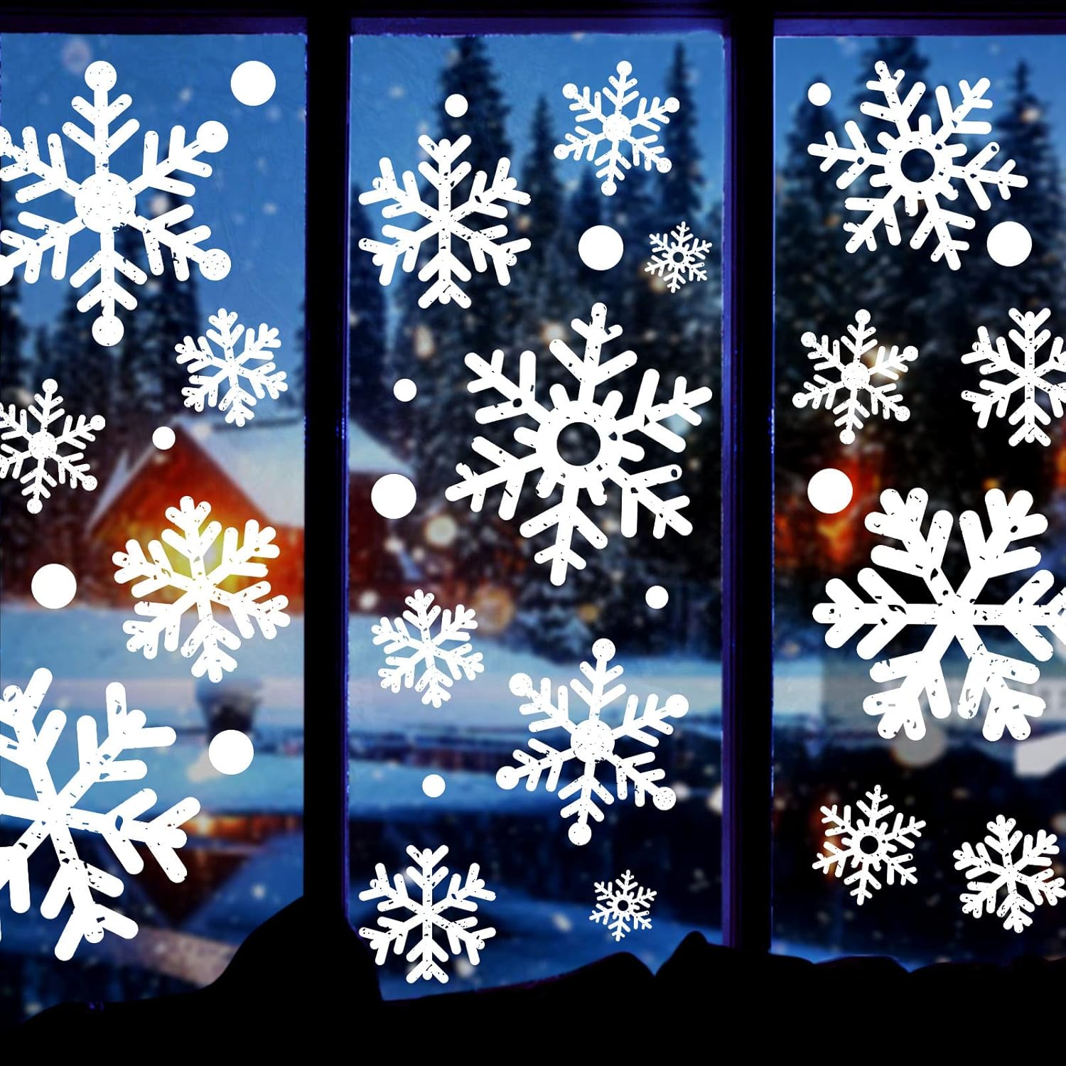 Window Treatments - Tuzuaol 110 PCS Extra Large Snowflake Christmas Window Clings Decals for Glass Giant White Snowflake Window Decorations Xmas Snowflake Stickers Winter Wonderland Party Supplies Decor