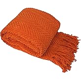 Home Soft Things Orange Throw Blanket Knitted Tweed Throw 50'' x 60'', Burnt Orange, Super Soft Cozy Warm Comfortable Breathable Throw for Living Room Chair Couch Bed Sofa Bedroom Home Décor