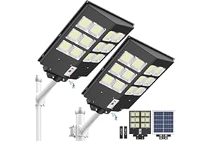 A-ZONE 600W Solar Street Lights Outdoor - 60000LM High Brightness Dusk to Dawn LED Lamp, with Motion Sensor and Remote Control, for Parking Lot, Yard, Garden, Patio, Stadium, Piazza (2 Packs)