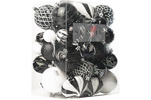 SENJIE Christmas Ball Ornaments Set Assorted Shatterproof Ornaments 63 PCS Shaped Styles Xmas Tree Holiday Decorative,Black
