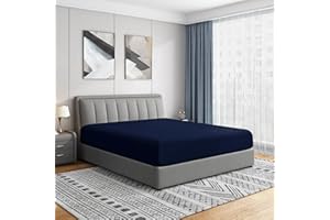 Cathay Home Twin Fitted Sheet - Double Brushed Ultra Soft – Wrinkle & Fade Resistant - 14" Standard Pocket Fitted Sheet Only - Good Fit for 12"-16" Deep Mattress (Twin, Navy)