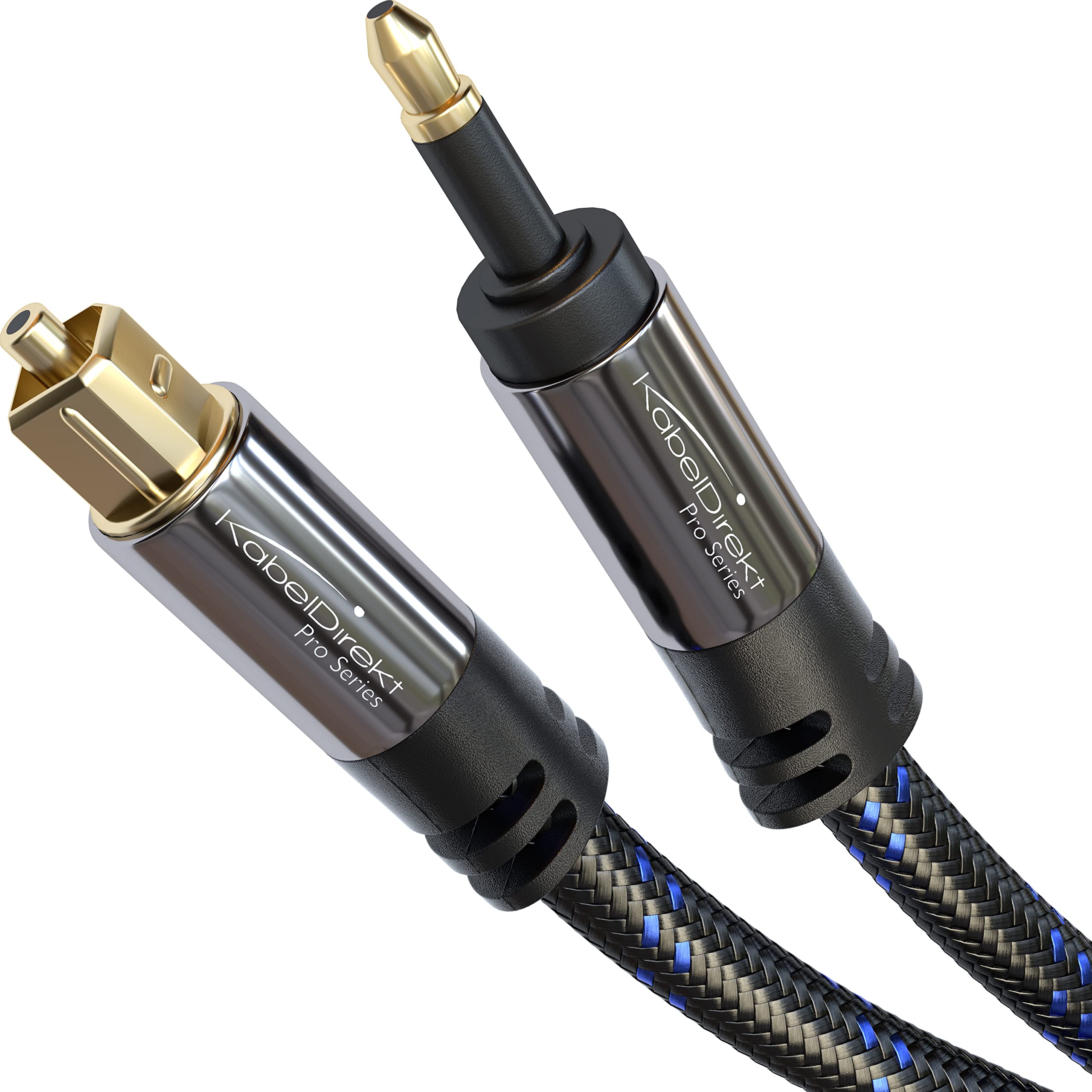 CableDirect Mini-TOSLINK to TOSLINK Optical Audio Cable - 3m with Nylon Braid and Signal Protection - Digital SPDIF for Soundbars, Stereo Systems & Hi-Fi