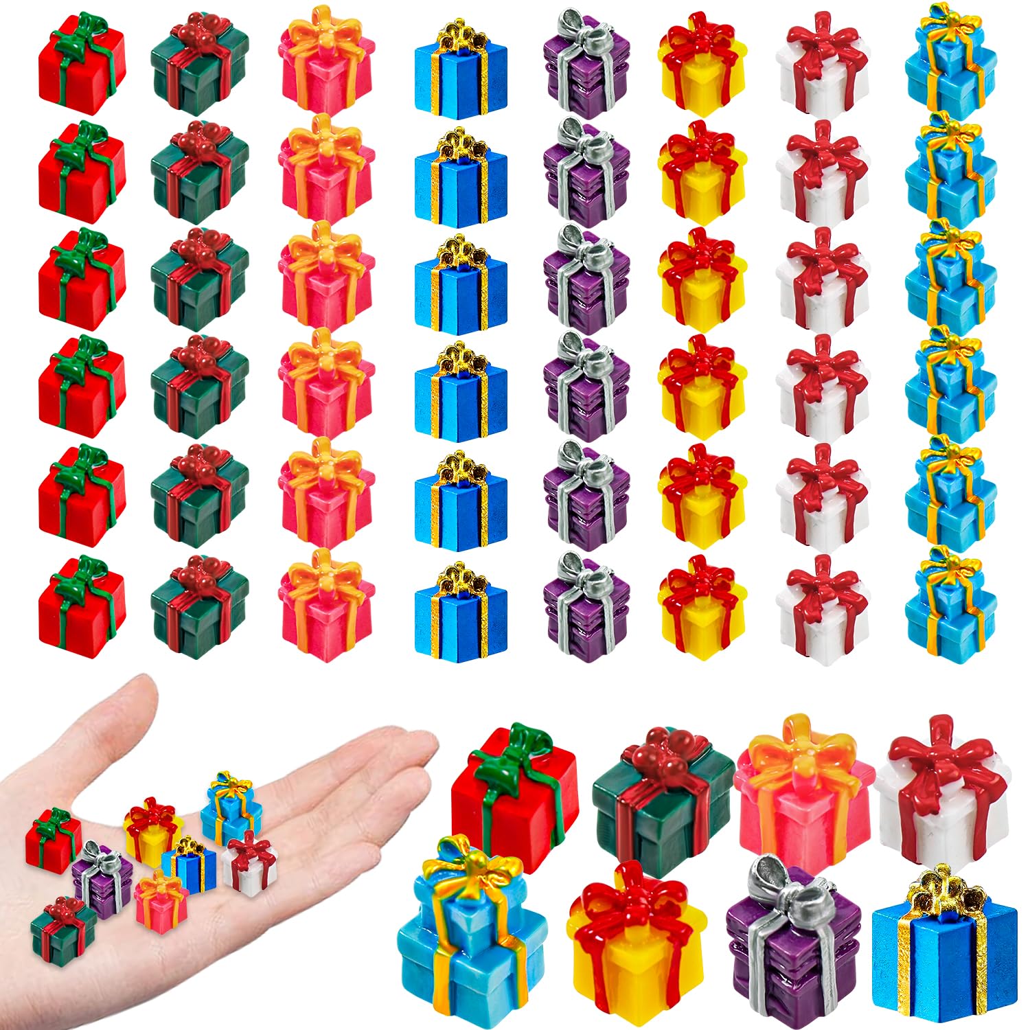 48 Pcs Mini Christmas Figurines Miniature Boxes Decorations Tiny Resin Figures Ornaments Assorted Colours & Styles for Miniverse DIY Garden Xmas Village Dollhouse Crafts Accessories